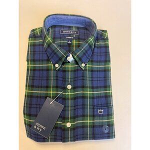 Crown & Ivy Green Blue Plaid Long Sleeve Flannel Shirt Classic Fit Size L NWT